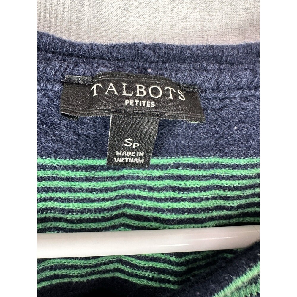 Talbots Sweater Womens Petite Small Blue Green 3/4 Sleeve Faux Button Detailing - Picture 2 of 6